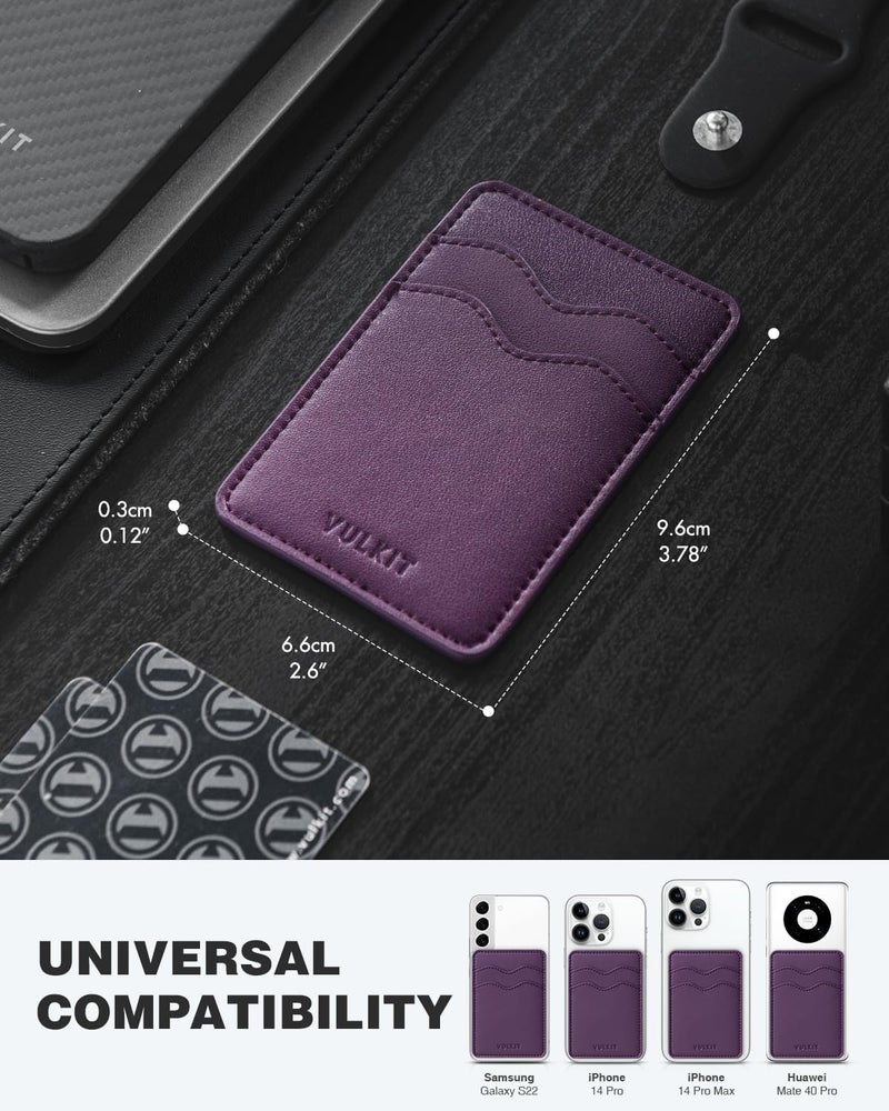 VULKIT Stick on Card Holder Compatible for iphone Leather Cell Phone Wallet Credit Card Case Strong Sticker for Women - Image 4